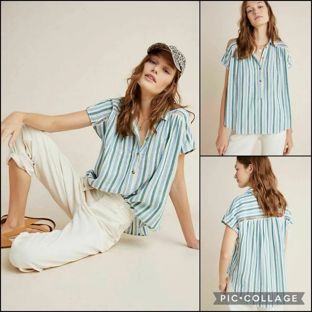 Anthropologie Blue and White Striped Blouse